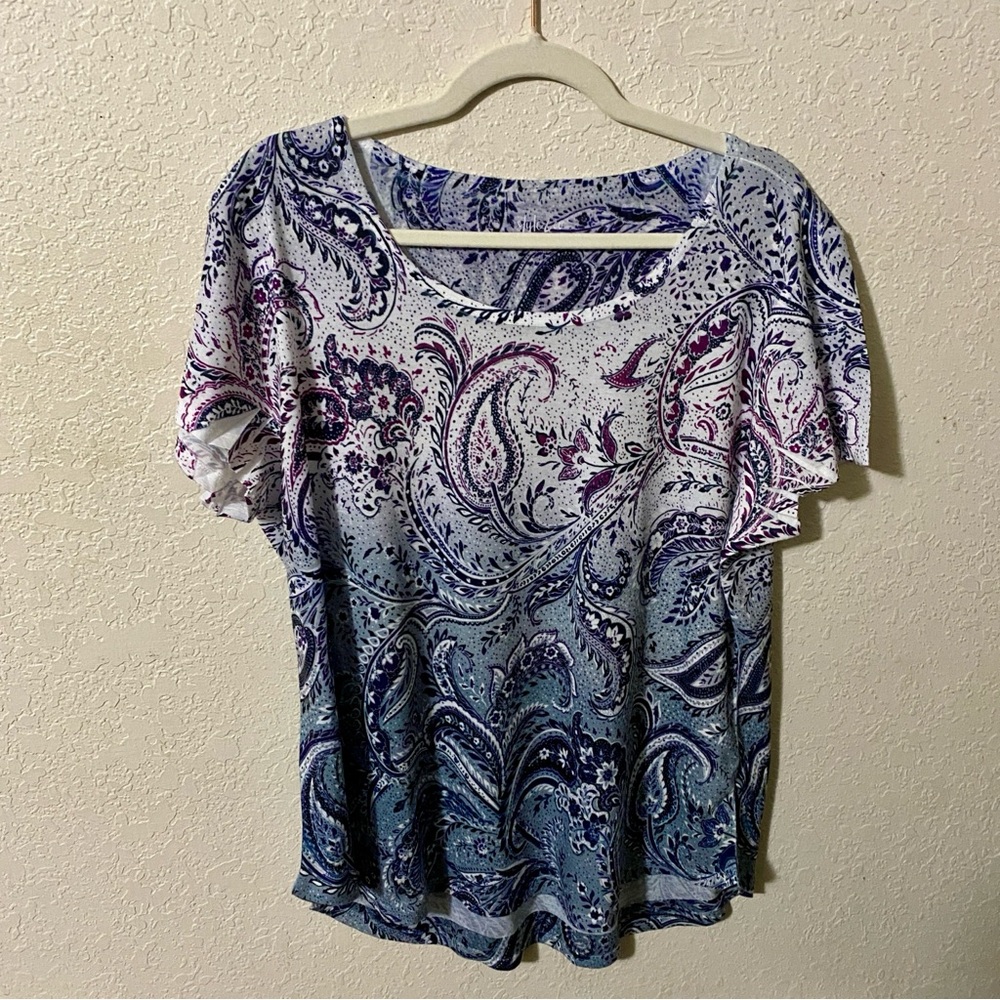 Style & Co Paisley Short Sleeve Top Blue Gray Women’s XXL